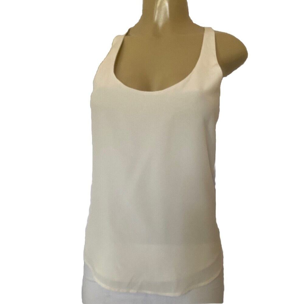 Trina Turk Tank Top Blouse Shirt Silk Ivory Racerback Scoop Neck Sleevel…